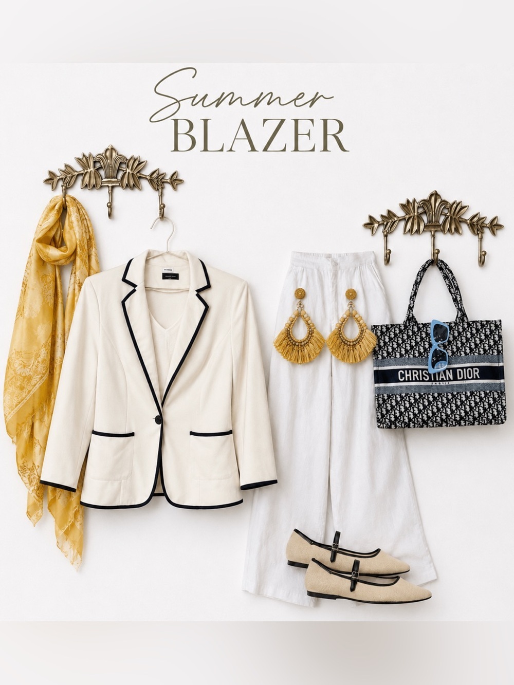 Summer Cream Blazer with Black Trim - Classic Women's Jacket M ptp 20β l 23β